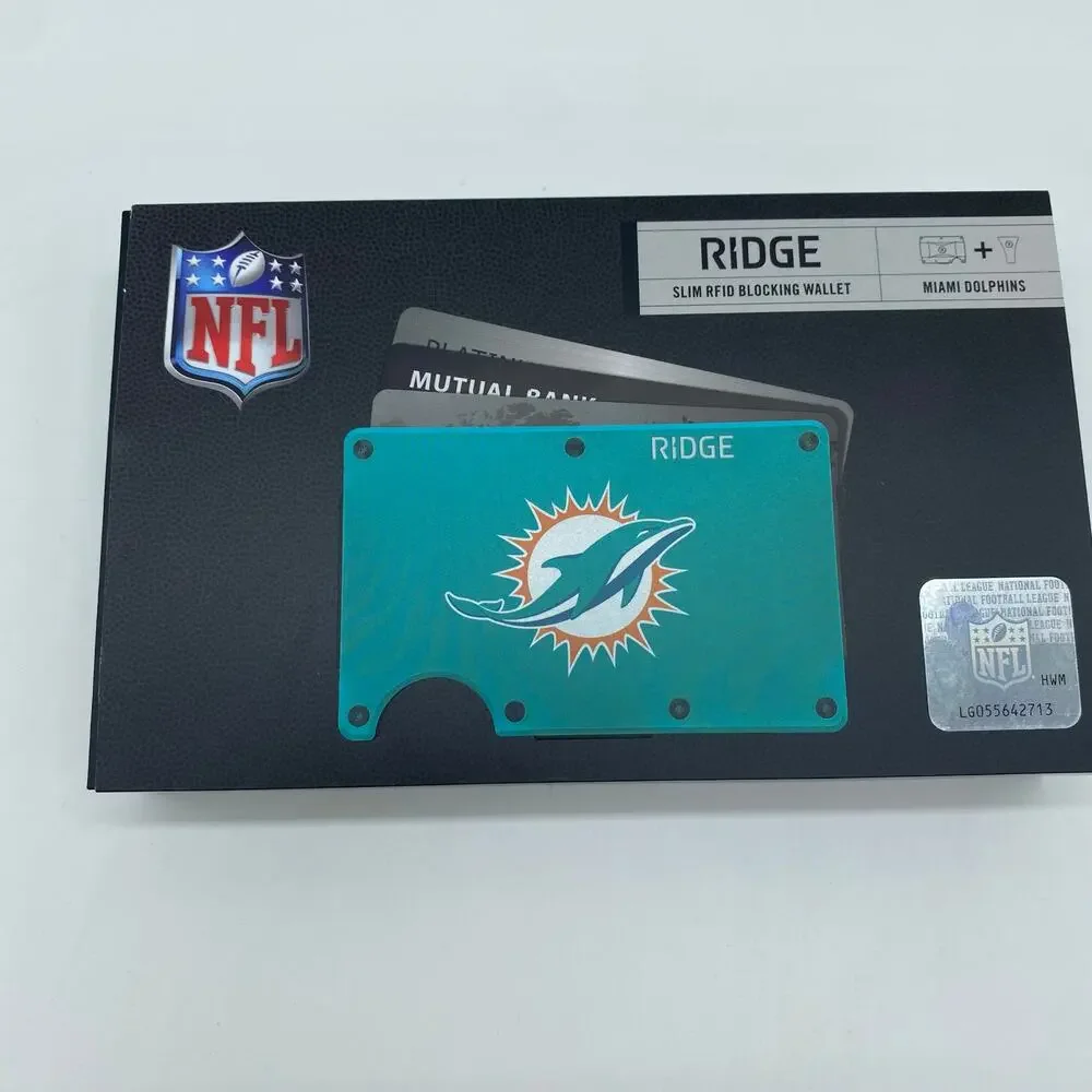 NWT Ridge NFL Dolphins Slim RFID Blocking Wallet Expand Money Clip Cash Strap